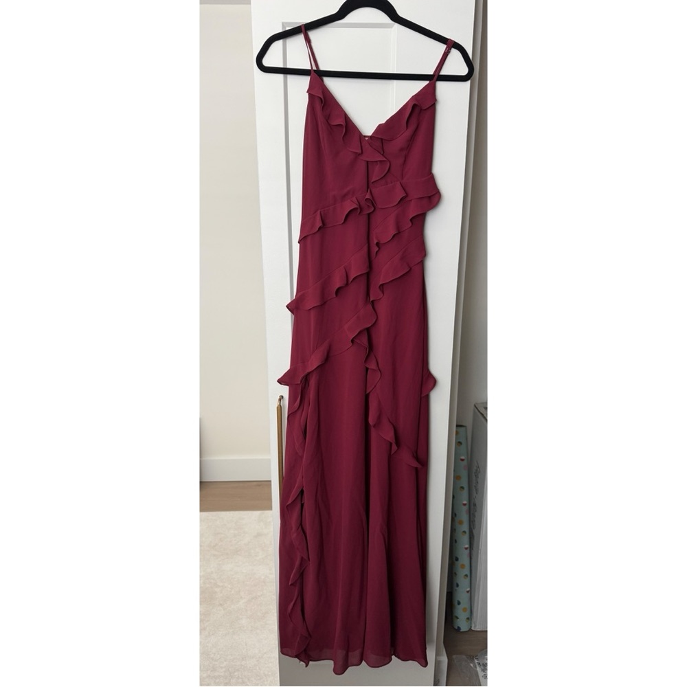 Lulu's Burgundy Ruffle Maxi Dress